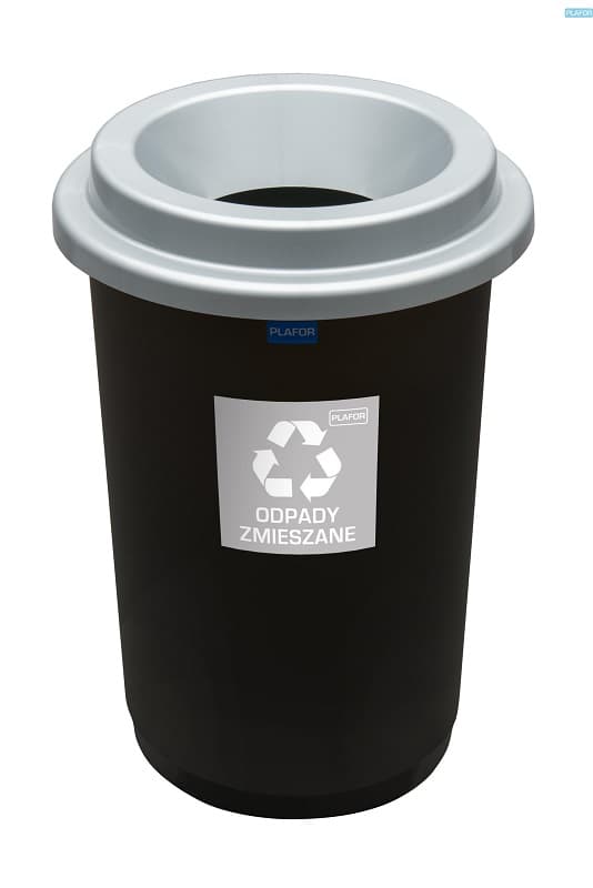 Cos plastic reciclare selectiva, capacitate 50l, PLAFOR Eco - negru cu capac argintiu - altele
