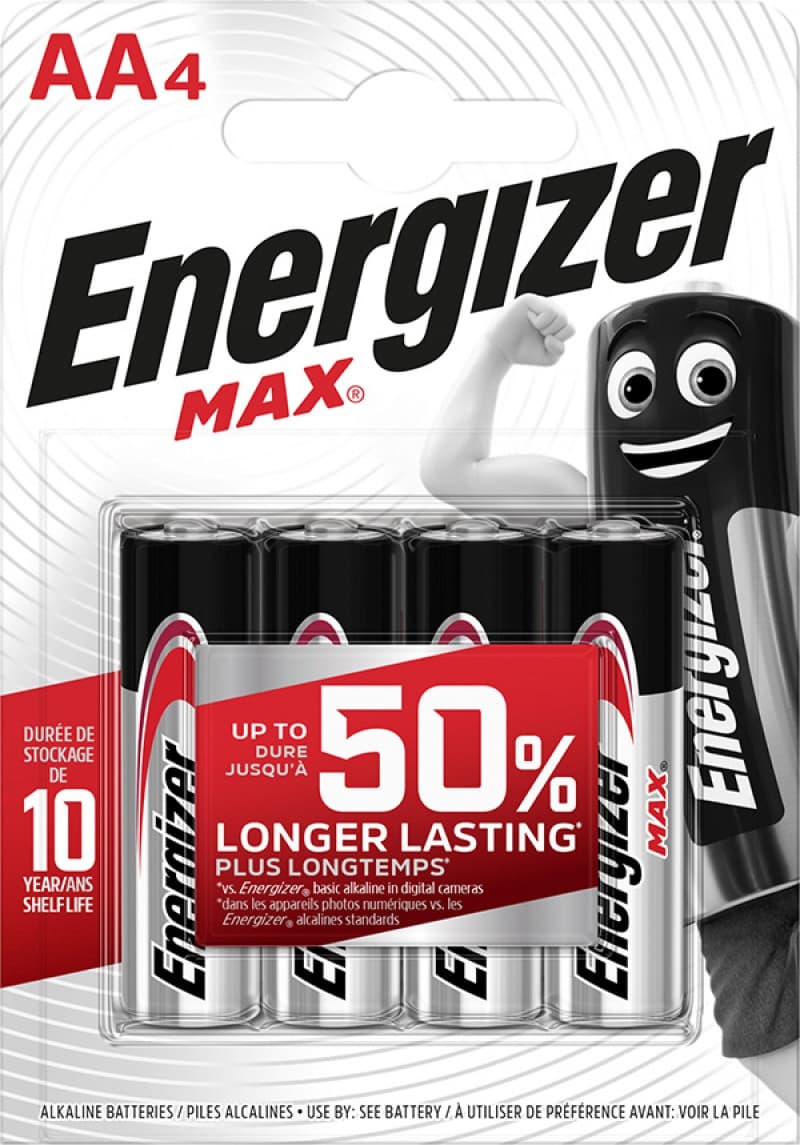 Baterii ENERGIZER Max AA, LR6, 1.5V, 4 buc/set, dureaza cu 50% mai mult decat cele alkaline