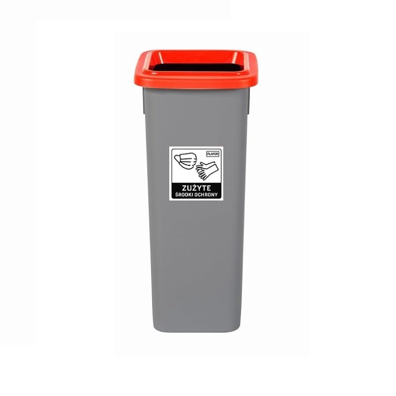 Cos plastic reciclare selectiva, capacitate 53l, PLAFOR Fit - gri cu capac rosu - metal
