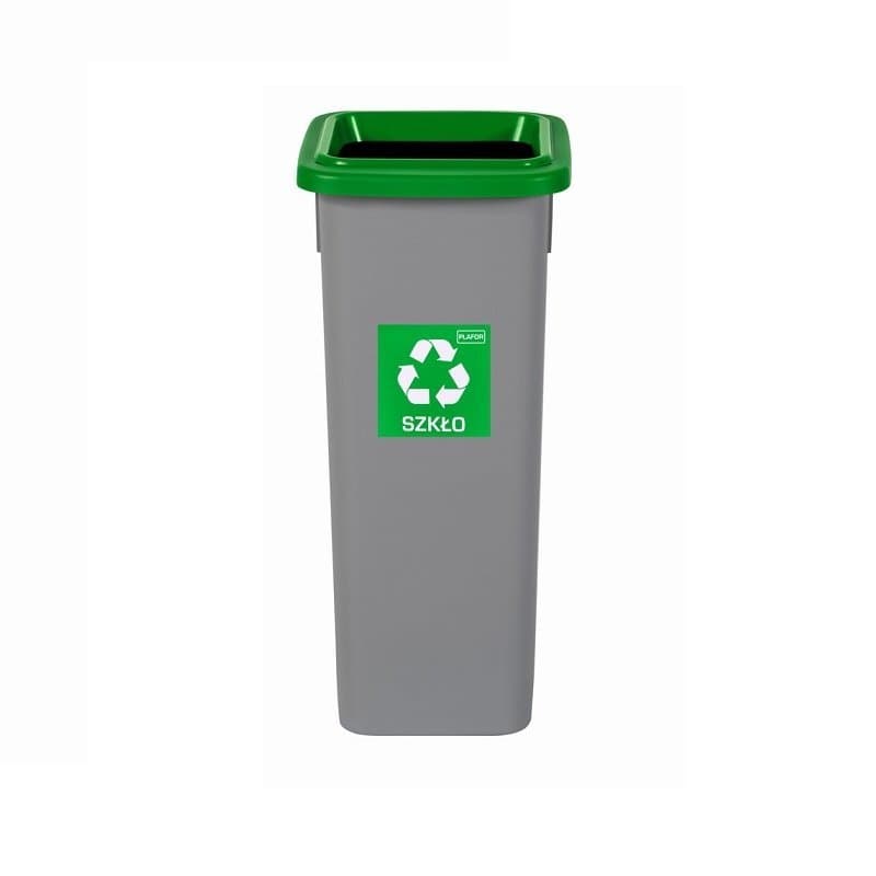 Cos plastic reciclare selectiva, capacitate 53l, PLAFOR Fit - gri cu capac verde - sticla