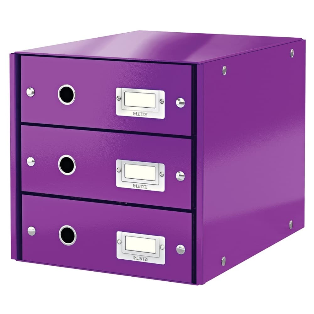 Cabinet cu sertare LEITZ WOW Click & Store, 3 sertare, carton laminat, A4, mov