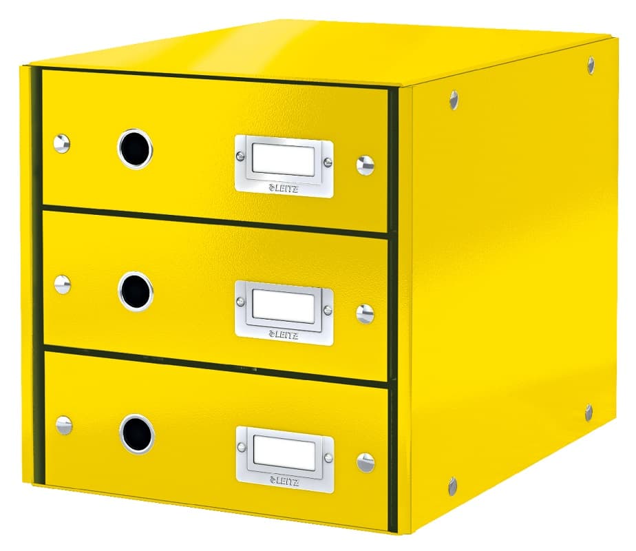 Cabinet cu sertare LEITZ WOW Click & Store, 3 sertare, carton laminat, A4, galben