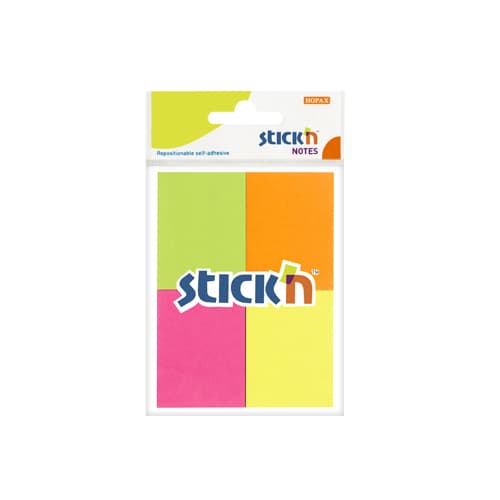 Notes autoadeziv 38 x 51 mm, 4 x 50 file/set, Stick'n - 4 culori fosforescente