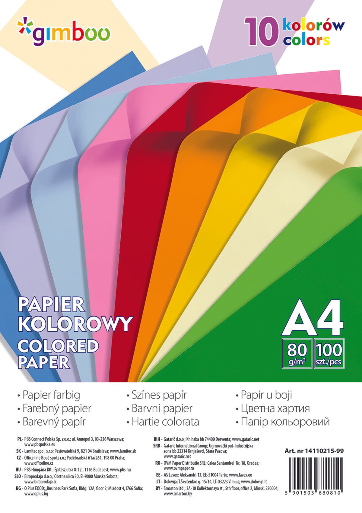 Hartie color, 80gsm, 100(10x10) coli/top, GIMBOO - culori neon asortate