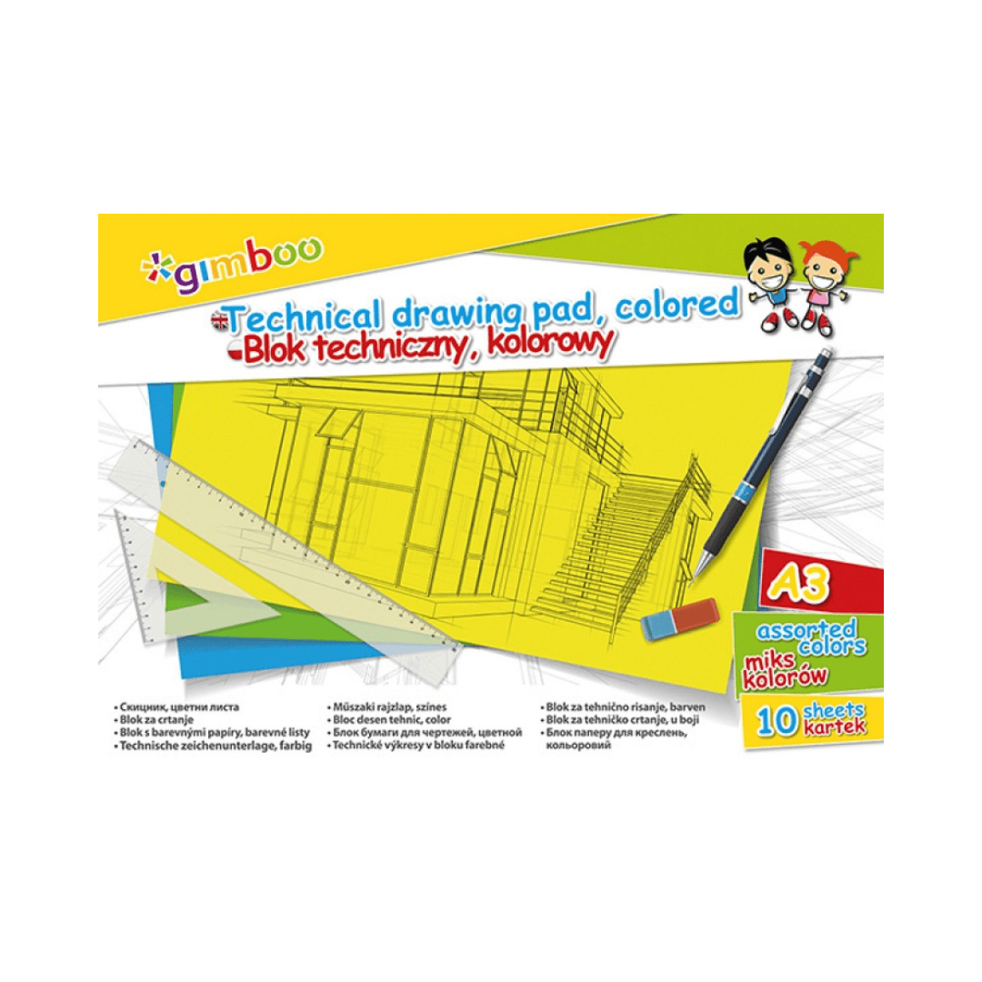 Bloc desen A3, 10 file - 150gsm, coperta carton, GIMBOO - foi color asortate