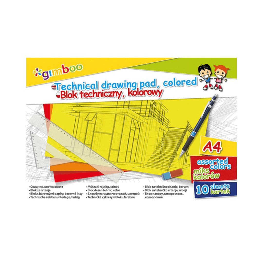 Bloc desen A4, 10 file - 150gsm, coperta carton, GIMBOO - foi color asortate