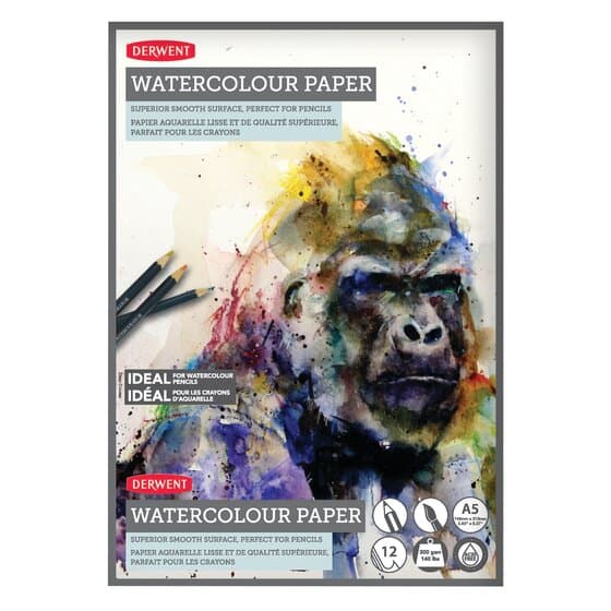 Caiet pentru desen pe baza de apa DERWENT Proffesional, A5, 12 coli, 300gsm, hartie alba