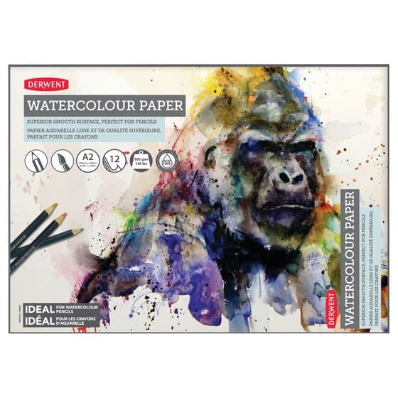 Caiet pentru desen pe baza de apa DERWENT Proffesional, A2, 12 coli, 300gsm, hartie alba