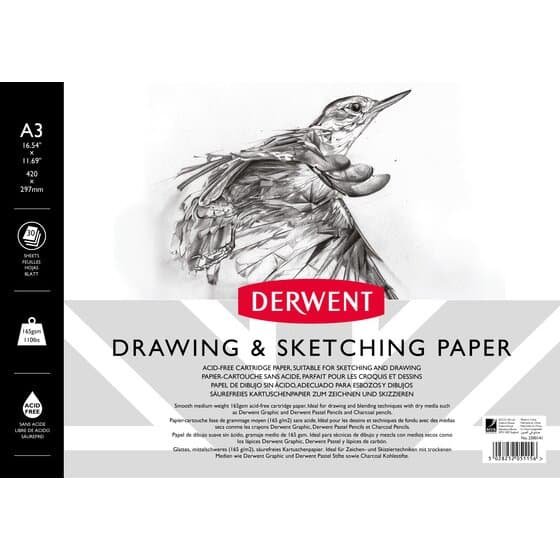 Caiet pentru schite si desen DERWENT Professional, A3, cu spira, 30 coli, 165gsm, hartie alba