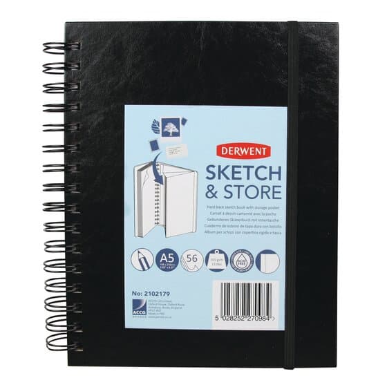 Caiet pentru schite si desen DERWENT Professional, A5, cu spira, 56 coli, 165gsm, mapa inclusa, hart