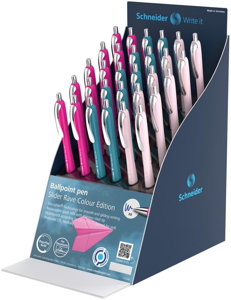 Display SCHNEIDER Slider Rave XB, 30 pixuri - (10 x power pink, 10 x teal, 10 x pearl)