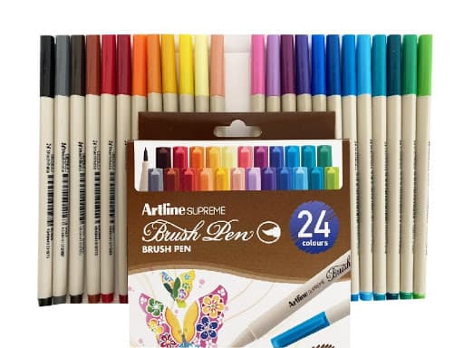 Carioca corp triunghiular, ARTLINE Supreme, varf flexibil (tip pensula), 24 culori/cutie