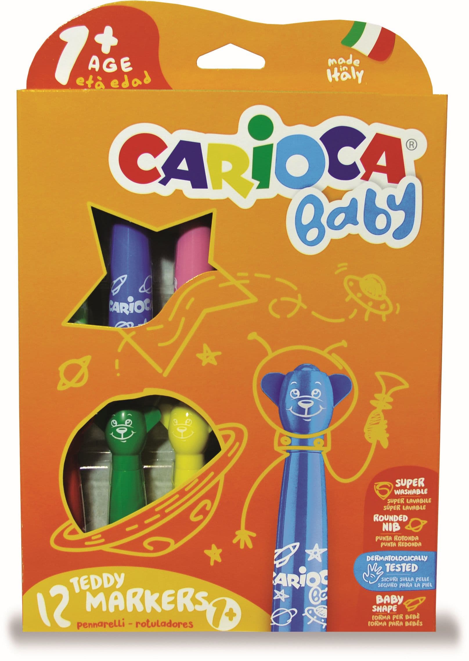 Carioca super lavabila, varf rotunjit special, 12 culori/cutie, CARIOCA Baby Teddy 1+