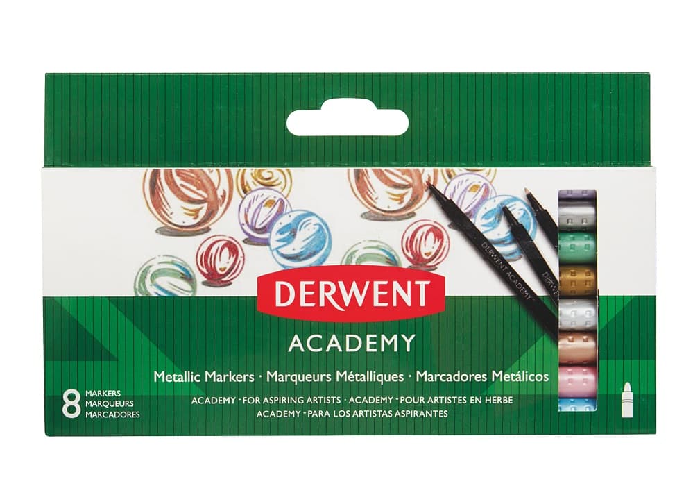 Carioca DERWENT Academy, varf ascutit, 8buc/set, culori metalizate