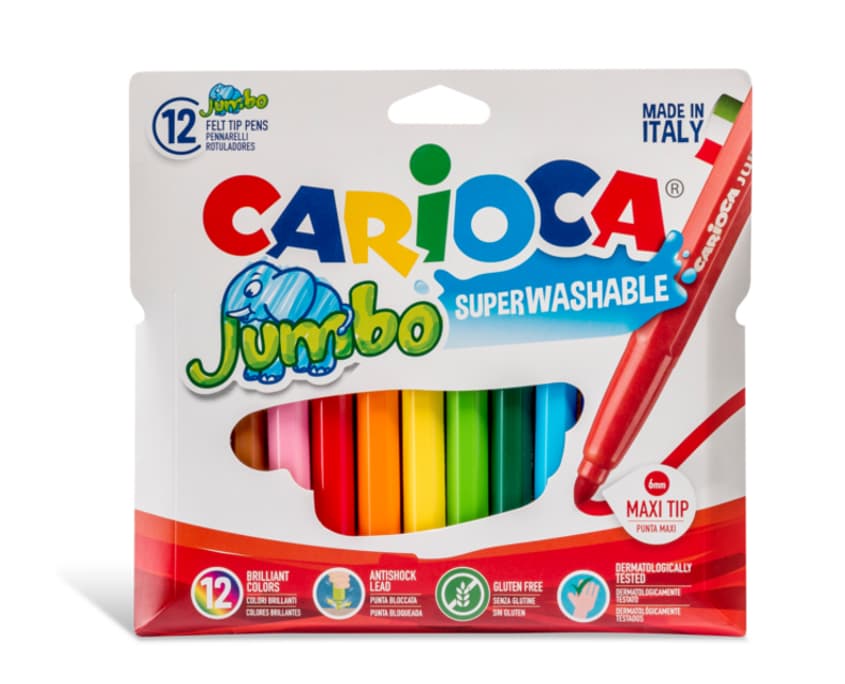 Carioca super lavabila, varf gros - 6mm, 12 culori/cutie, CARIOCA Jumbo