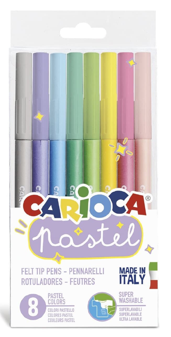 Carioca super lavabila, varf 1-4.7mm, 8 culori/set, CARIOCA Pastel - culori pastel
