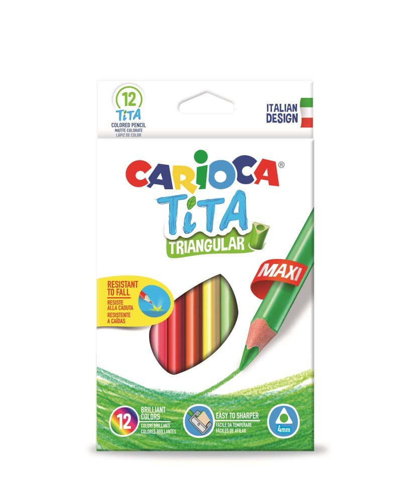 Creioane colorate CARIOCA Tita Maxi, hexagonale, flexibile, 12 culori/cutie