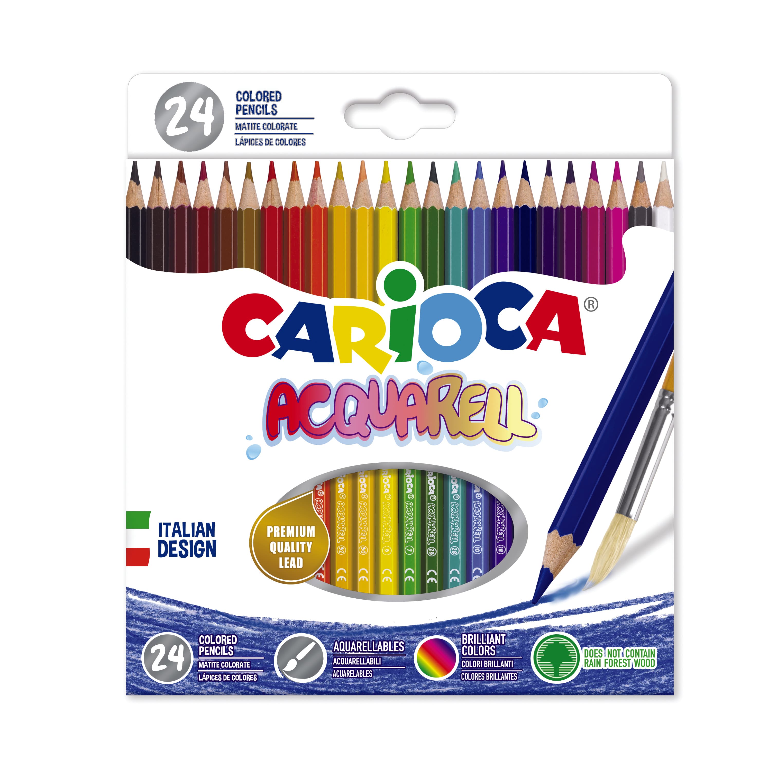 Creioane colorate CARIOCA Acquarell, hexagonale, 24 culori/cutie - cutie carton