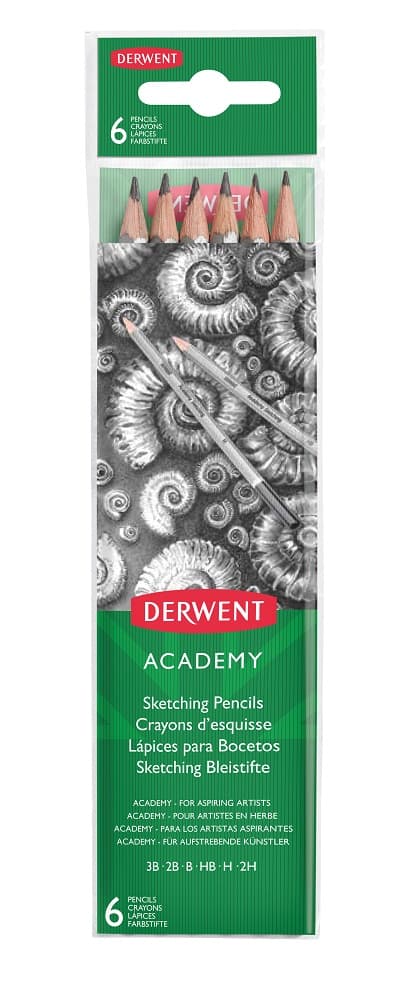 Creioane Grafit 2H-3B DERWENT Academy, blister, 6 buc/set, negru