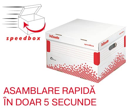Container arhivare si transport Esselte Speedbox, cu capac, carton, 100% reciclat, FSC, L, alb