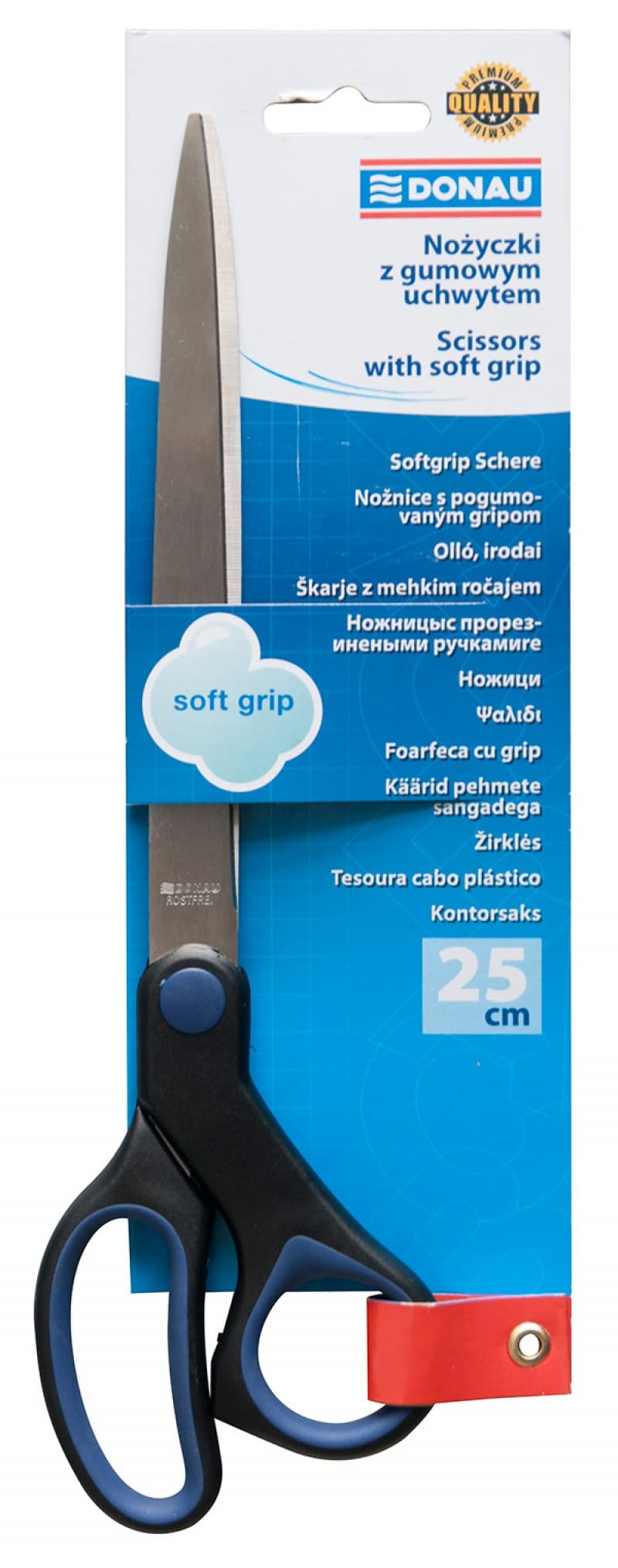 Foarfeca otel, ergonomica, 25cm, cu rubber grip, DONAU Soft Grip - maner albastru