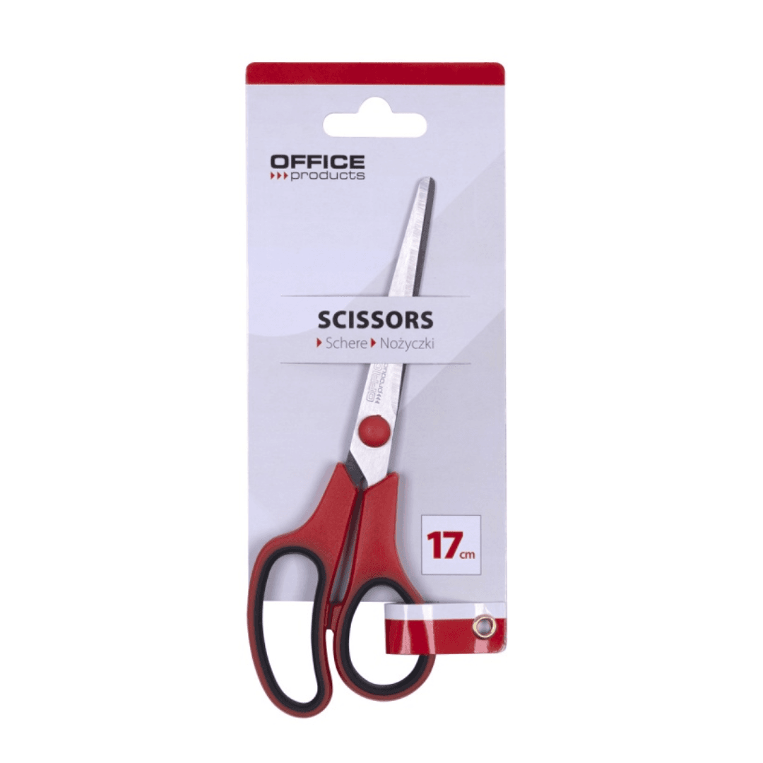 Foarfeca otel ergonomica, 17cm, rubber grip, Office Products - maner rosu/negru