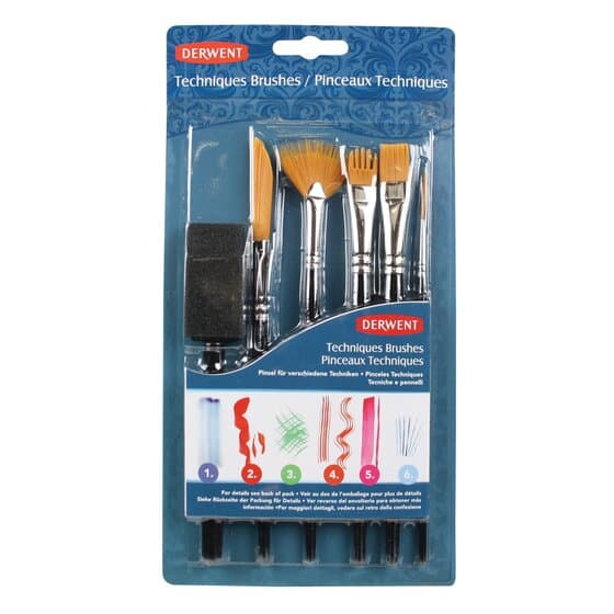 Pensula DERWENT Professional, pentru pictat, 6buc/set, diverse modele pt diferite tehnici, negru