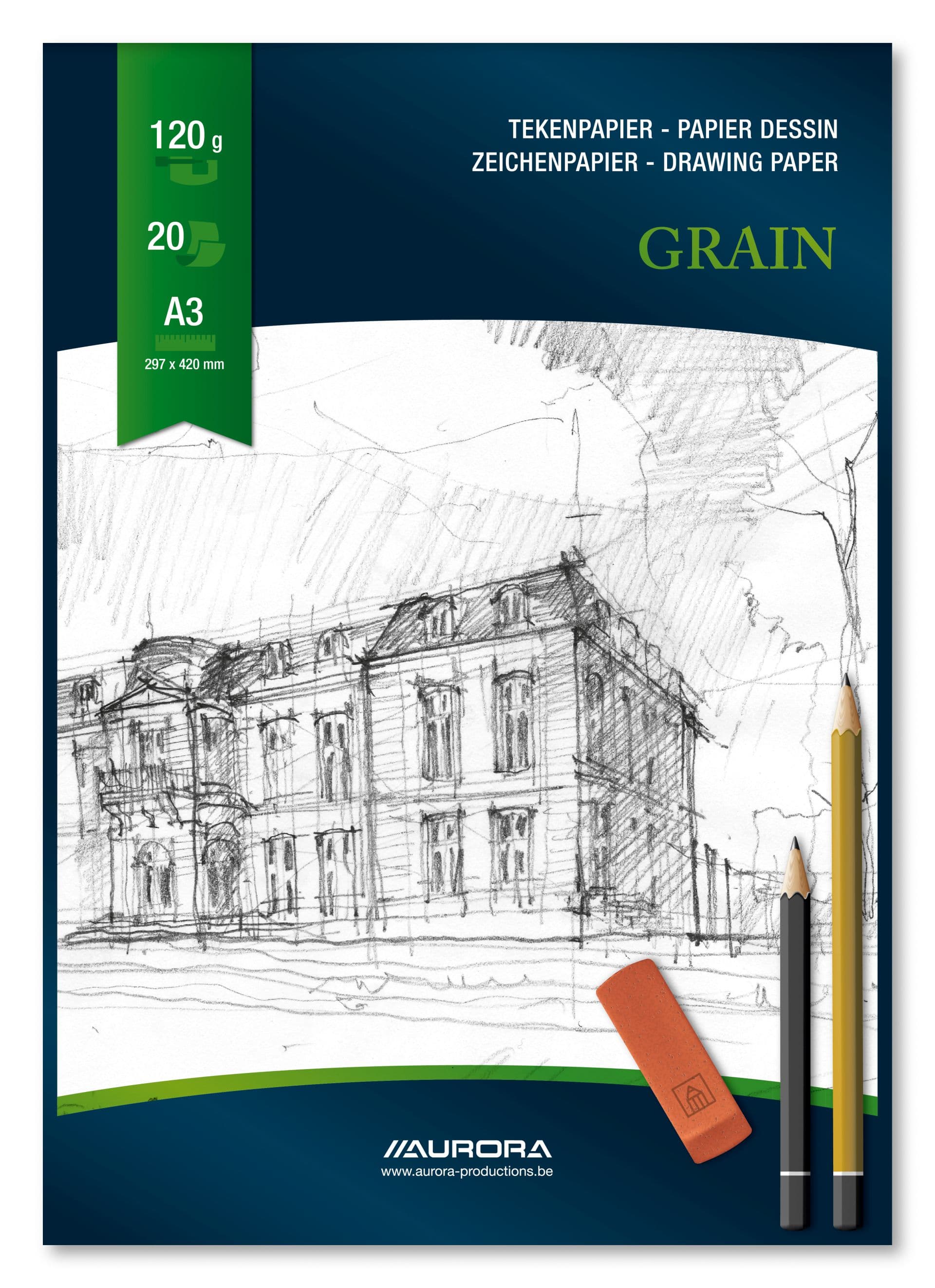 Bloc desen A3, 20 file - 120gsm, AURORA Grain - carton alb