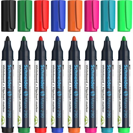 Marker SCHNEIDER Maxx 290, pentru tabla de scris+flipchart, varf rotund 2-3mm, 8 culori/set