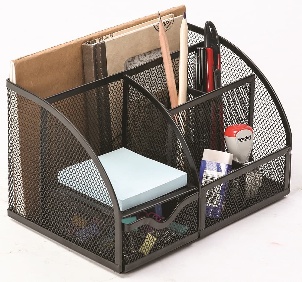 Organizer metalic Mesh, de birou, 7 compartimente, Q-Connect - negru