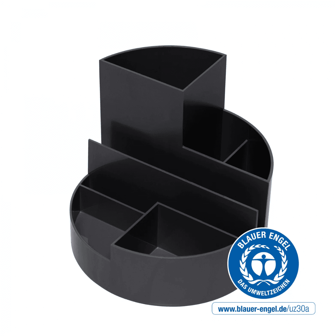 Suport pentru instrumente de scris, 6 compartimente, din plastic reciclat, ECO MAUL - negru