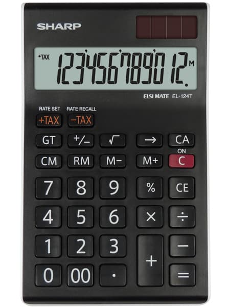 Calculator de birou, 12 digits, 152x96x12mm, dual power, SHARP EL-124TWH - negru/alb
