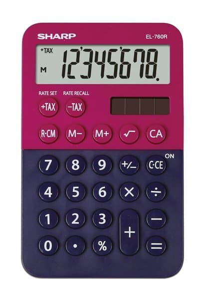 Calculator de birou, 8 digits, 120x76x23mm, dual power, SHARP EL-760RBRB - rosu/bleumarin
