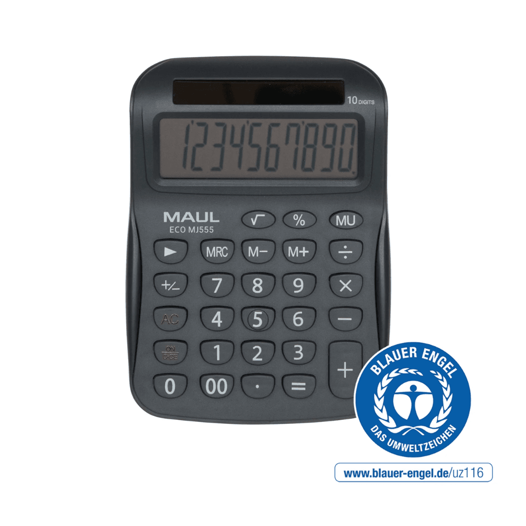Calculator de birou, 8 digits, MAUL ECO MJ555, din plastic reciclat, incarcare solara - gri