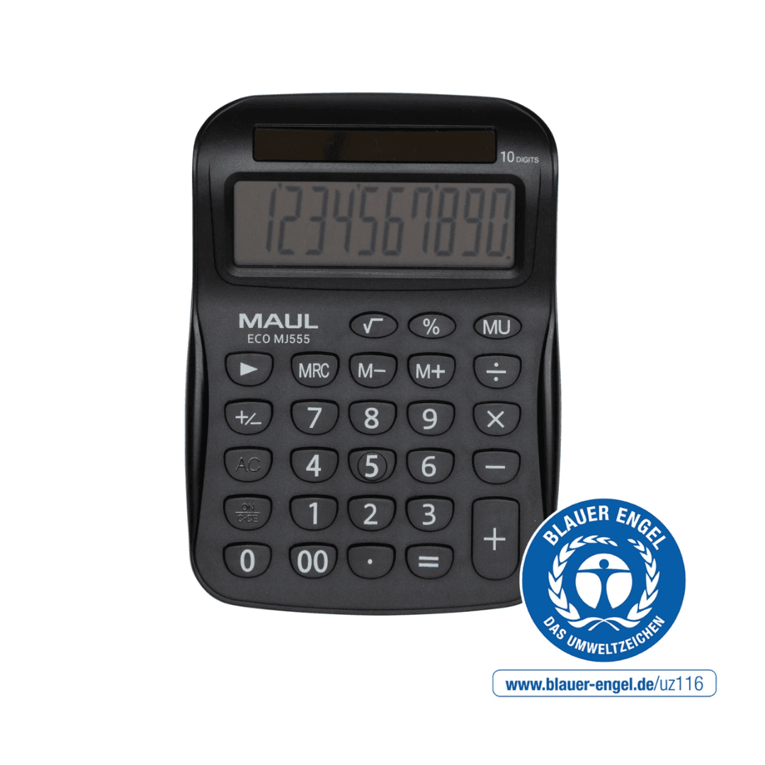 Calculator de birou, 8 digits, MAUL ECO MJ555, din plastic reciclat, incarcare solara - negru