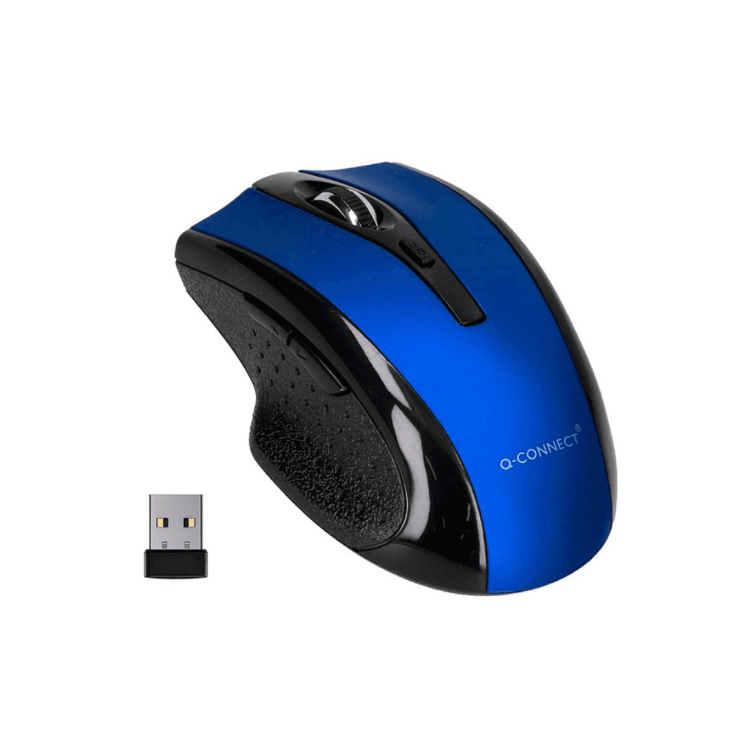 Mouse cu 4 butoane, wireless, ambidextru, Q-Connect - albastru
