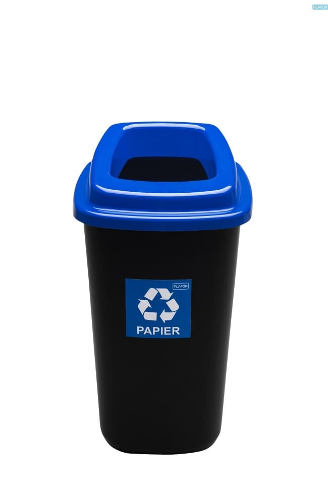 Cos plastic reciclare selectiva, capacitate 45l, PLAFOR Sort - negru cu capac albastru - hartie