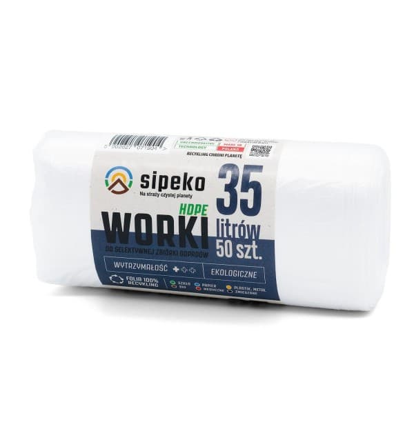 Saci menajeri standard HDPE, 35L, 50 x 54cm, 6 microni, 50buc/rola, Sipeko - albi