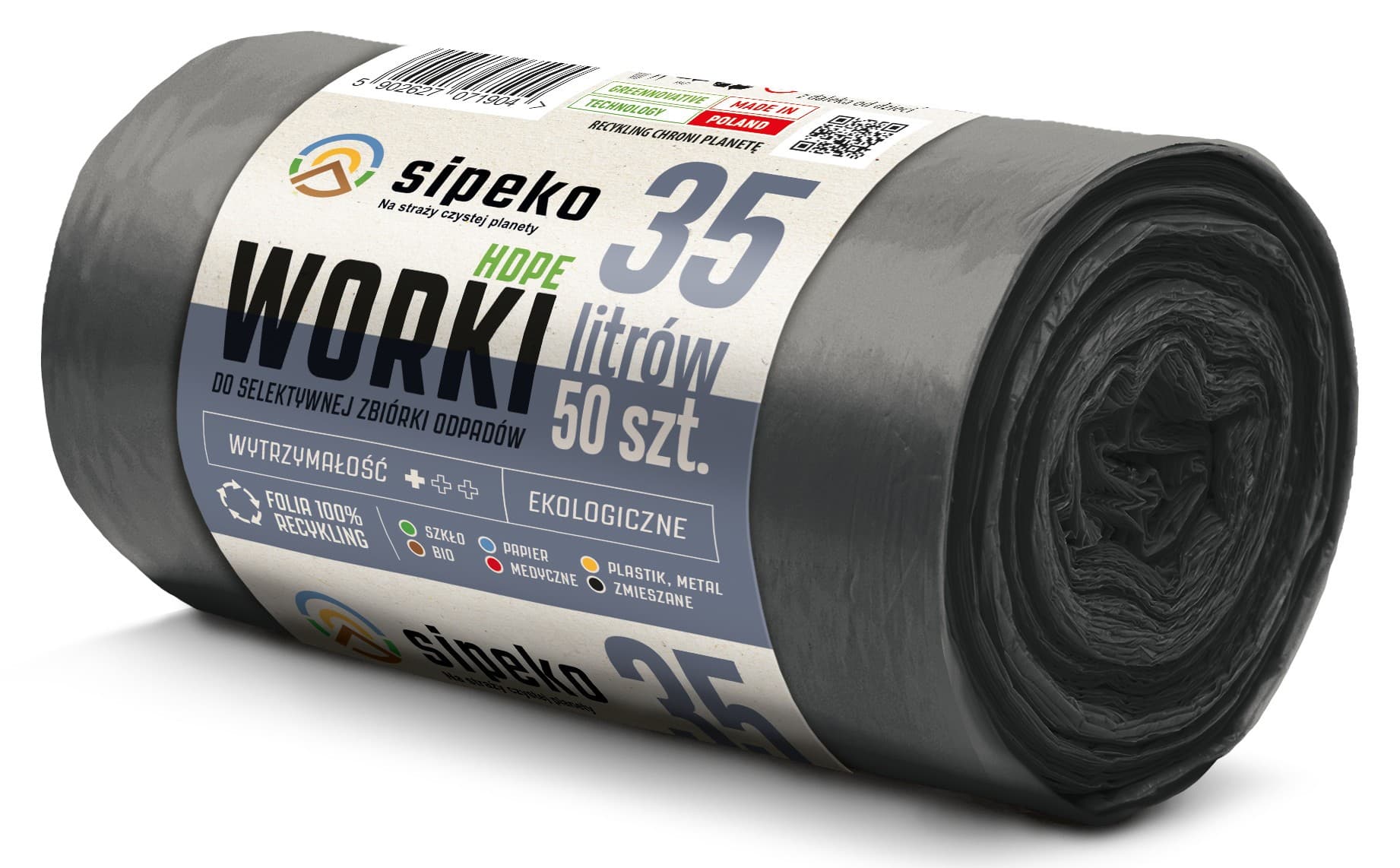 Saci menajeri standard HDPE, 35L, 50 x 54cm, 6 microni, 50buc/rola, Sipeko - negri