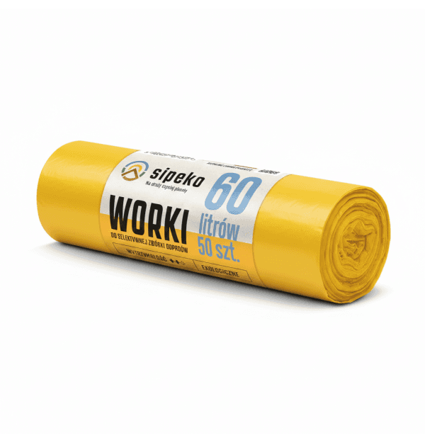 Saci menajeri standard HDPE, 60L, 57 x 72cm, 6 microni, 50buc/rola, Sipeko - galbeni
