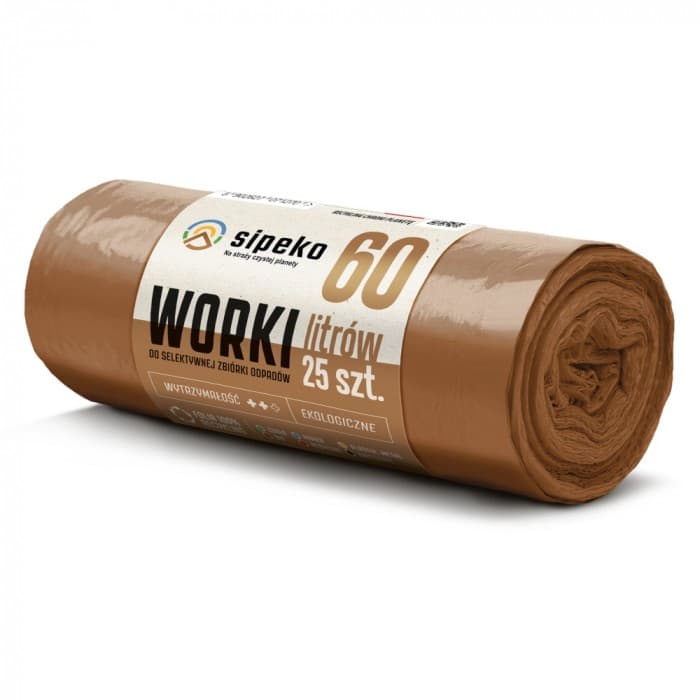 Saci menajeri rezistenti LDPE, 60L, 60 x 72cm, 20 microni, 25buc/rola, Sipeko - maro