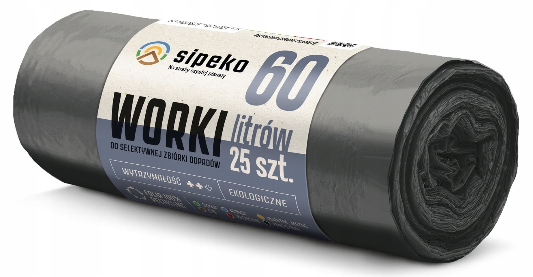 Saci menajeri rezistenti LDPE, 60L, 60 x 72cm, 20 microni, 25buc/rola, Sipeko - negri