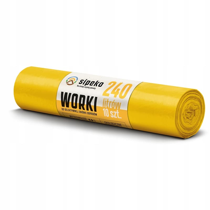 Saci menajeri super rezistenti LDPE, 240L, 95 x 140cm, 43 microni, 10buc/rola, Sipeko - galbeni