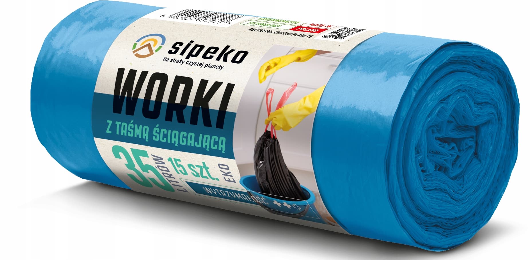 Saci menajeri super strong LDPE, 35L, cu snur, 50 x 60cm, 25 microni, 15buc/rola, Sipeko - albastri