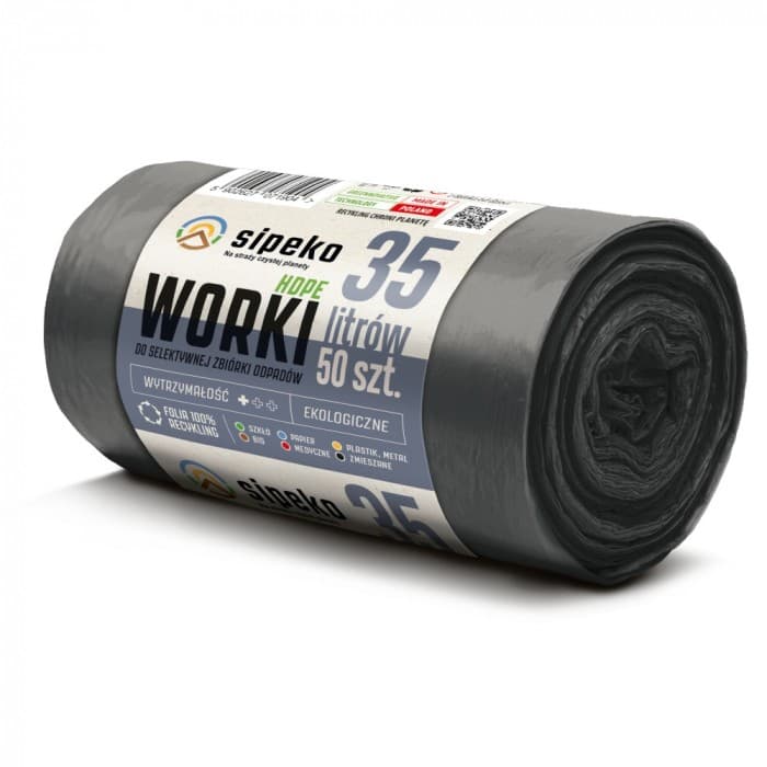 Saci menajeri rezistenti LDPE, 35L, 50 x 60cm, 20 microni, 50buc/rola, Sipeko - negri