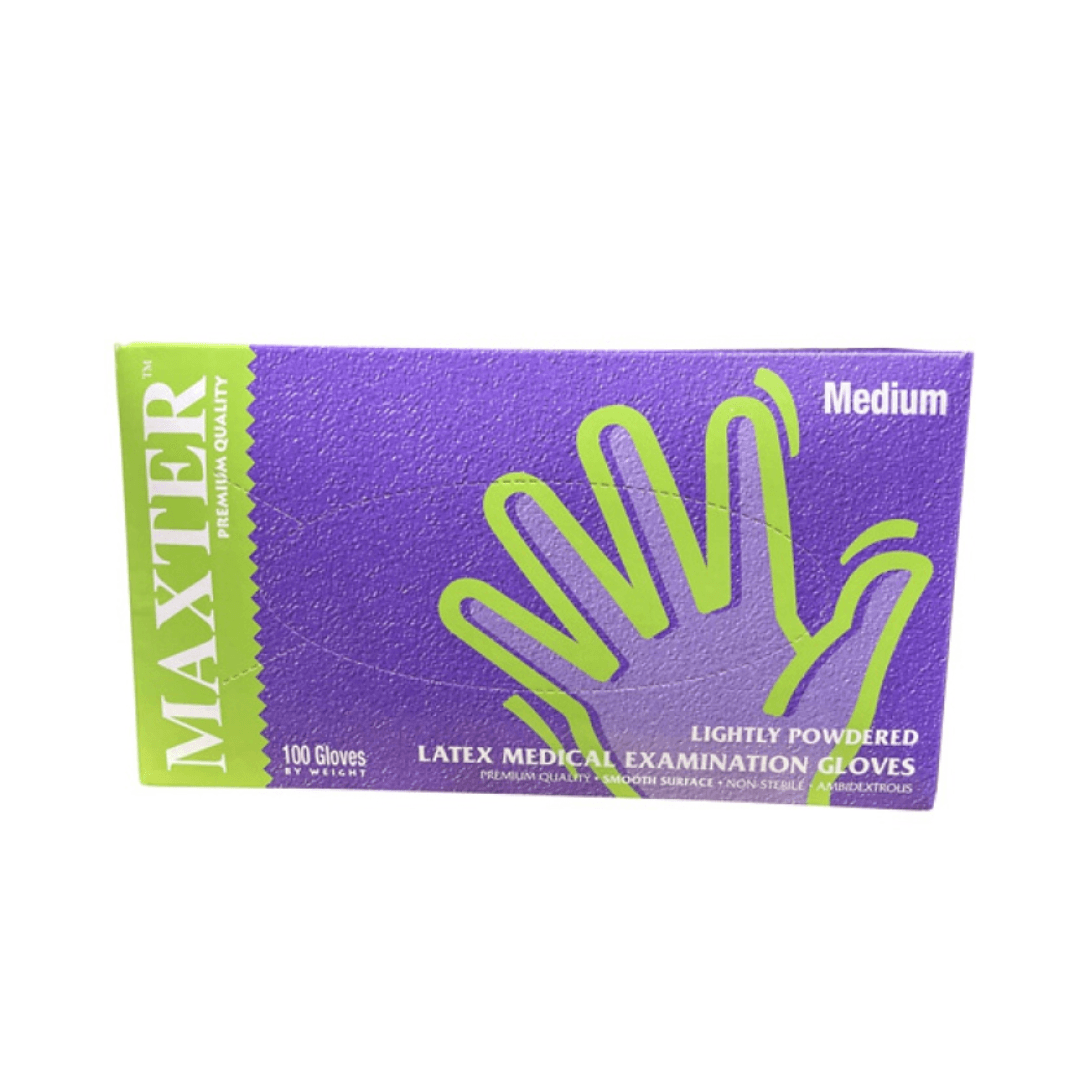 Manusi latex MAXTER, pudrate, unica folosinta, 100 buc/cutie - albe - marime M