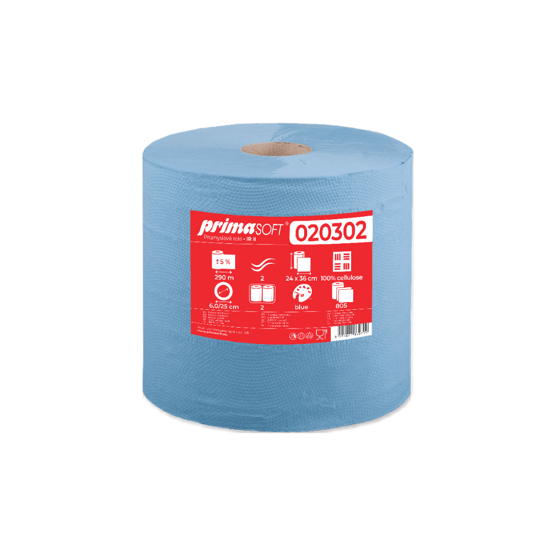 Rola industriala hartie albastra, 290m - 2 straturi, 24x36cm, 2 role/set, Prima Soft