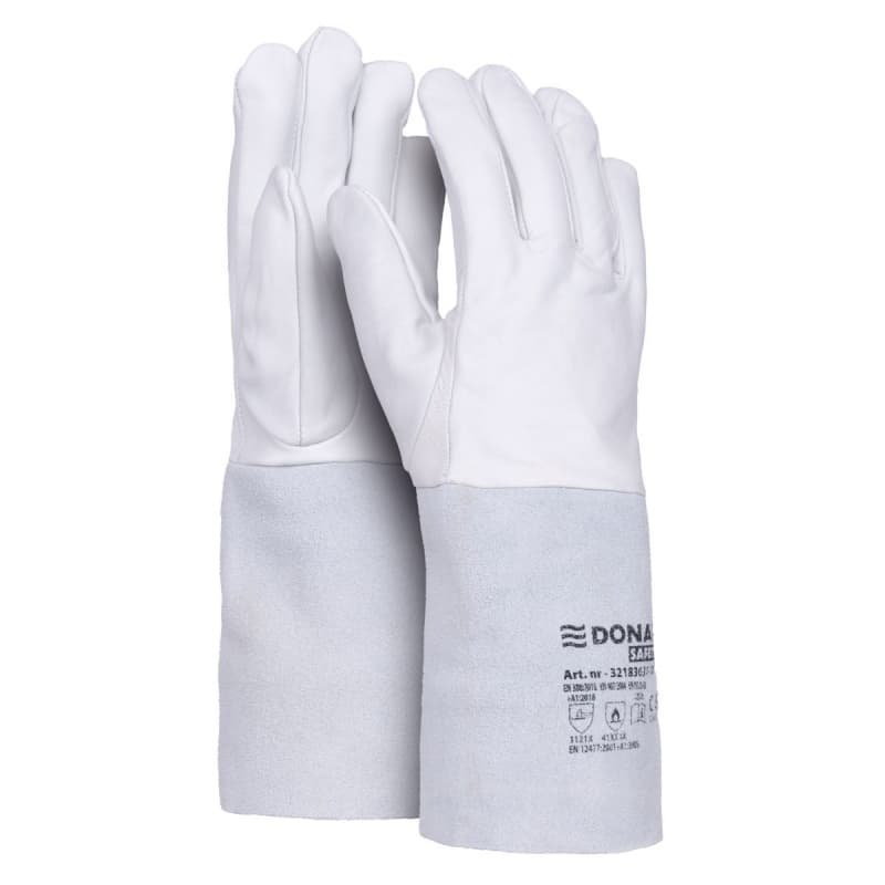 Manusi protectie DONAU, din piele, prindere cu elastic - marimea 9 - albe
