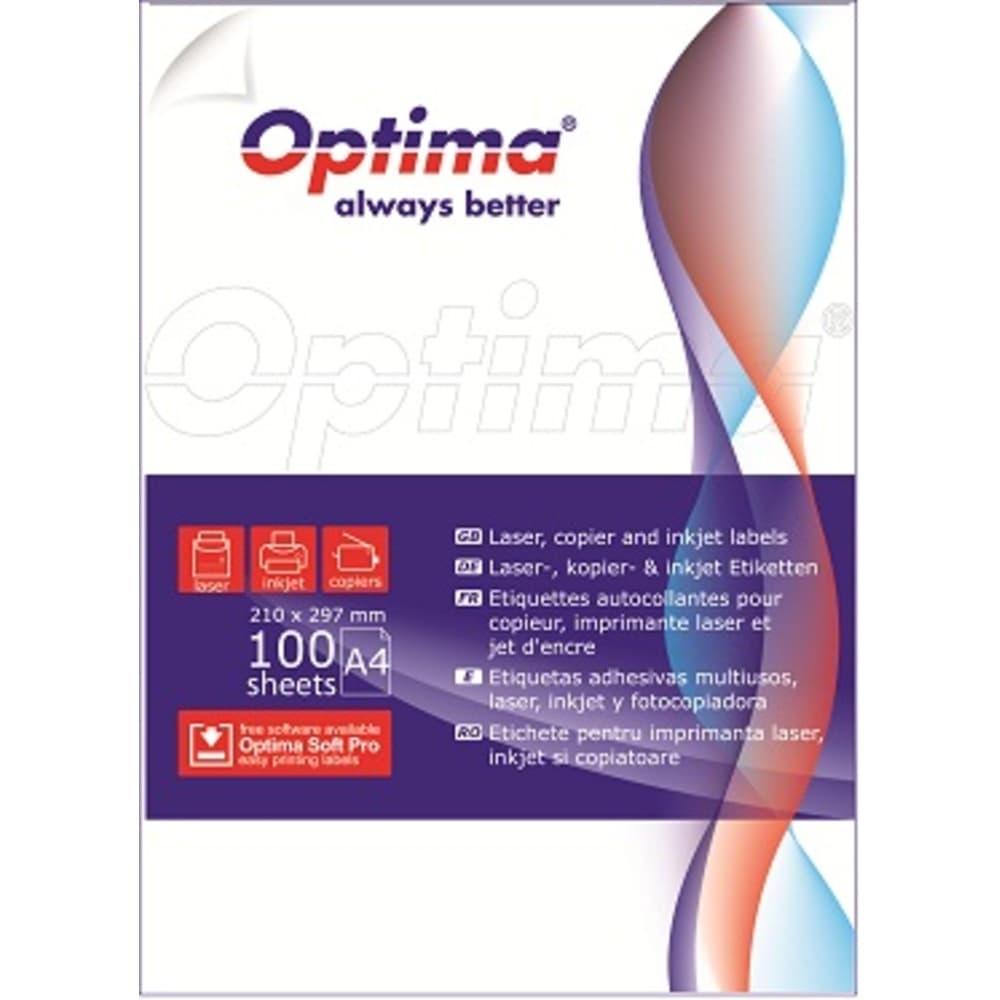 Etichete albe autoadezive 56/A4, 52.5 x 21.2 mm, 100 coli/top, Optima