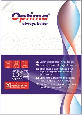 Etichete albe autoadezive 65/A4, 38 x 21.2 mm, 100 coli/top, Optima